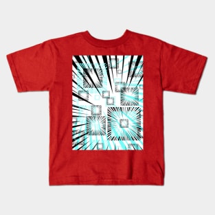 Black and Aqua Geometric Patterns Kids T-Shirt